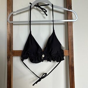 Black Puka Shell Accent Ruffled Triangle Bikini Top